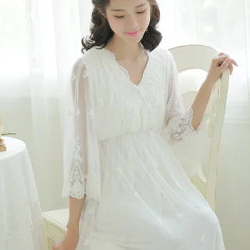 Nový Príchod Ženy Jar Vintage Nightgown Sleepwear Tehotné ženy Nightgown Čipky Šaty Žien Princezná Sleepwear Vestidos 7002
