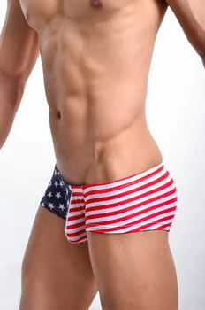 Nový Sexy Mužov MINI boxerky USA Vlajky Vytlačené Mens Šachty Nové Nízky Pás Určený Pánske Boxerky Bavlna Gay Penis Puzdro FX1011