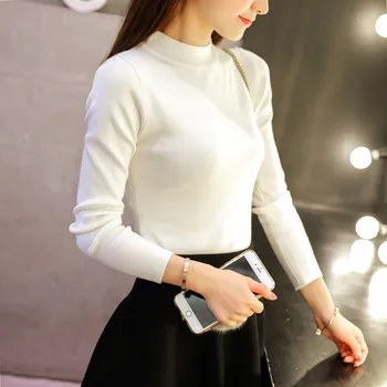 Nový sveter žena krátke zimné pol kórejský zimný sveter slim turtleneck hrubý pulóver s dlhým rukávom tričko