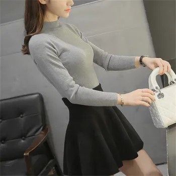 Nový sveter žena krátke zimné pol kórejský zimný sveter slim turtleneck hrubý pulóver s dlhým rukávom tričko