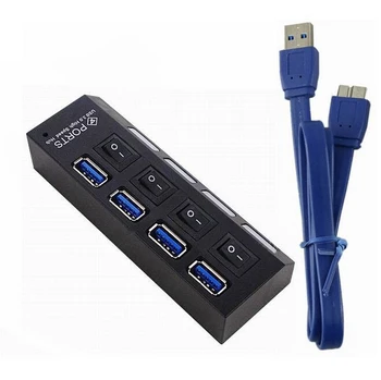 Nový USB 3.0 Hub 4 Porty Adaptér, LED Indikátor Pre PC Počítač, Notebook Speed 5Gbps