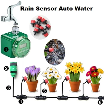 Nový Záhradný Kvet zavlažovacieho Systému Rain Sensor Auto Vody Časovač, Odkvapkávacia a Kropenie Zalievanie Súprava 10 m Hadica 10 Srinklers Auta