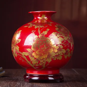 Nový Čínsky Štýl, Váza Jingdezhen Yellow Crystal Glazúra Kvetinové Vázy Domov Dekor Ručné Svieti Famille Rose Vázy