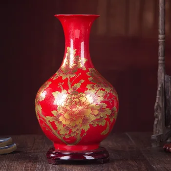 Nový Čínsky Štýl, Váza Jingdezhen Yellow Crystal Glazúra Kvetinové Vázy Domov Dekor Ručné Svieti Famille Rose Vázy