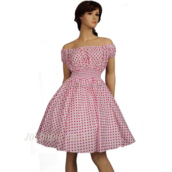 Nový Ženy 50. rokov 60-tych rokov, Hojdačka Vintage Rockabilly Bežné Šaty plesové Šaty, Polka Dot Vytlačené Kvetinový Strany Prom Vestido Retro Šaty