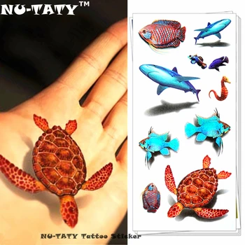Nu-TATY Korytnačka, Žralok Ryby 3d Dočasné Tetovanie Body Art Flash Tetovanie Nálepky 19*9 cm Nepremokavé Tetovanie Domova Nálepka na Stenu