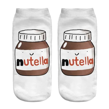 Nutella biely 3D Vytlačené dámy cartoon krátke chaussette femme roztomilý kórejský ponožky