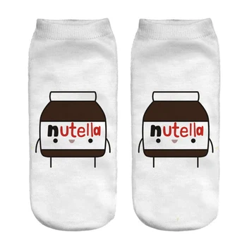Nutella biely 3D Vytlačené dámy cartoon krátke chaussette femme roztomilý kórejský ponožky