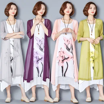NYFS 2018 Nové letné šaty opaľovací Krém Dva kusy Bavlnená posteľná Bielizeň ženy dlhé Šaty Vestidos Župan Elbise