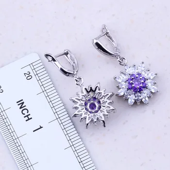 Nádherné Fialové Crystal & Kubický Zirkón 925 Sterling Silver Kvetinové Šperky Sady Pre Ženy Módne Šperky J0038