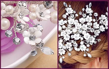 Nádherné Luxusné, Ručne Tkaná Biela Mini Kvetinový Sponky Do Vlasov Crystal Svadobné Svadobné Vlasové Ozdoby, Doplnky Do Vlasov