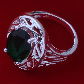 Nádherné Strieborné Módne Šperky s Jedinečným Dizajnom Prsteňa AAA Kubický Zirkón Zeleného Kameňa Prst Prsteň Veľkosti 8# Valentína AR374