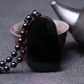 Nádherné Čínsky Handwork Prírodné Čierna Obsidián Vyrezávané Ryby Šťastný Reunion Šťastie, Požehnanie prívesok náhrdelník Módne Šperky
