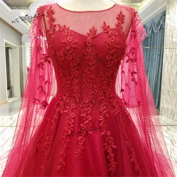Nádherný Červené Svadobné Šaty Čipky Vestidos de Noiva Princezná Svadobné Šaty Korálky Vintage Nevesta Šaty 2018 3/4 Rukáv Zákazku