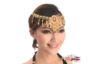 Náhrdelník pokrývku hlavy, Brušný tanec vlasové doplnky dekorácie na vlasy krku indický tanec zlata reťazca red diamond náhrdelník pre ženy