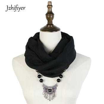 Náhrdelníky šatku ženy zliatiny vintage prívesok šperkov náhrdelník šatkou hidžáb feminino letné módy bandana obyčajný čierny šál