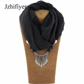 Náhrdelníky šatku ženy zliatiny vintage prívesok šperkov náhrdelník šatkou hidžáb feminino letné módy bandana obyčajný čierny šál