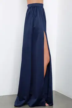 Námornícka Modrá Dlho Maxi Sukne Sexy Rozdelená na Zips Pás Dĺžka Podlahy Ženy Sukne Vintage Saia faldas mujer jupe Všetky Sezóny