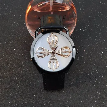 Náramkové hodinky Quartz Hodinky dámske Hodinky Vodotesné Vajra Budhistické rezbárske práce Vzor Čierne Originálne Kožené Neutrálne