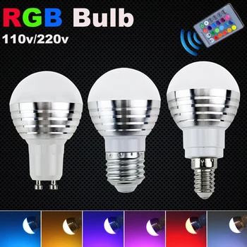 Nízka cena LED fáze svetlo LED RGB lampa E27 žiarovka AC110V 220V E14 3W GU10 LED Spot light magic Dovolenku RGB light+IR Diaľkové Ovládanie