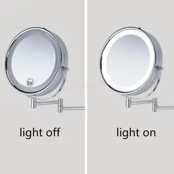 Obojstranná Otočný Wall Mount Zrkadlo na líčenie LED Osvetlené 5x Zväčšenie Rozšírenie, Rameno pre Počítadlo Domov Kúpeľňa Holenie make-up
