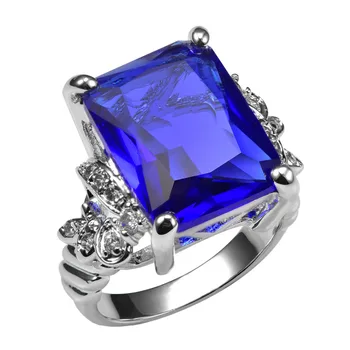 Obrovské Modré Crystal Zirkón S Multi White Crystal Zirkón 925 Sterling Silver Ring Pre Ženy a Mužov, Veľkosť 6 7 8 9 10 11 F1506
