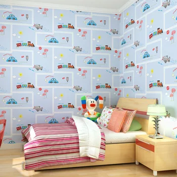 Ochrana životného prostredia non-tkané tapety tapety deti miestnosti Cartoon auto chlapec prúžok deti spálňa tapety
