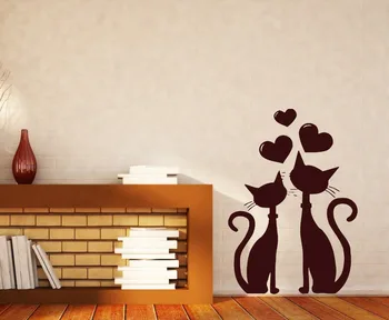 Odnímateľné Steny Nálepky Mačka Pár v Láske Srdca v Marci Jar Vinyl na stenu Odtlačkový 3d Plagát nástennú maľbu, Tapety Vinilos Paredes D933