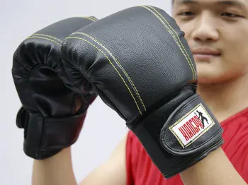 Odolné Litchi Zrna PU Školenia vrecia Thajský box rukavice bez prstov Wing Chun Muaythai muay thai-box (s zápästí chrániť)