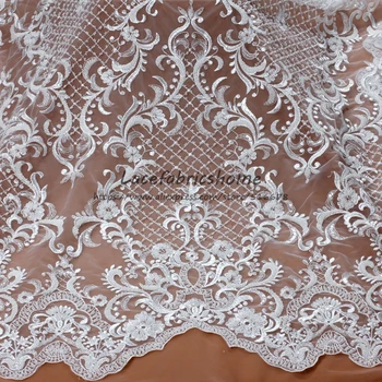Off white vysoko kvalitný elegantný ťažké korálkové výšivky, čipky textílie svadobné šaty/večerné šaty textílie, čipky 130 cm jednom dvore