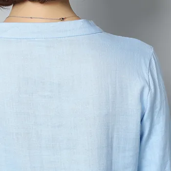 Office lady bavlny a ľanu tvaru dlhý rukáv príležitostné voľné ženy blúzka 2018 nové jar leto vyšívané tričko top blusas