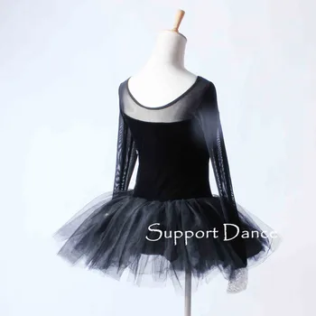 Oka Dlhým Rukávom Black Velvet Balet Tutu Šaty Deti, Dospelých Výkon Kostým Podporujú Tanečné C262