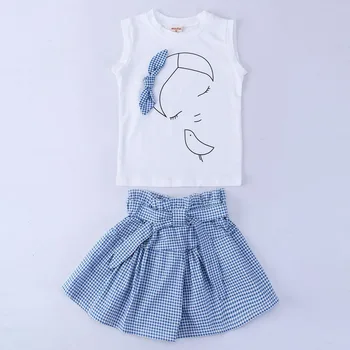 Okoufen 2018 baby girl šaty, oblek značky leto bez rukávov luk tričko+denim tutu sukne deti deti oblečenie sady pre dievčatá