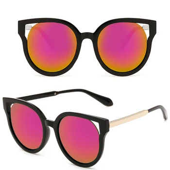 Okrúhle slnečné okuliare retro Zrkadlo ženy Ženy Cat Eye Slnečné okuliare Značky Dizajnér dámske Slnečné okuliare pre ženy retro Feminino