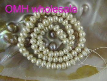 OMH veľkoobchod Vysoký Stupeň DIY náramok príslušenstvo Drahých Ploché kolo Reálne Sladkovodné perly priestor korálky pre Šperky PJ327