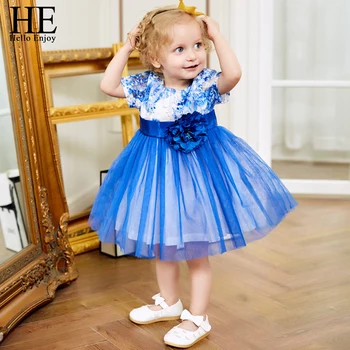 ON Dobrý deň, Užite si Dievča Šaty Svadobné Blue Print Kvetov Lúk Princezná Belle Šaty Elegantné Šaty Pre Deti, Dievčatá, Narodeniny, Party Šaty