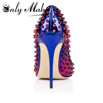 Onlymaker značka vysokej kvality žien čerpadlá svadobné topánky drahokam dekorácie multi-farebné spike lesk bling lesklé podpätky Veľkosť 14