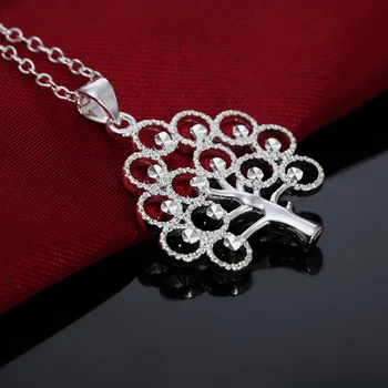Opečiatkované 925 hot predaj strom strieborné pozlátené šperky kúzlo roztomilý Ženy lesklé náhrdelník klasický štýl 18inches pekný darček