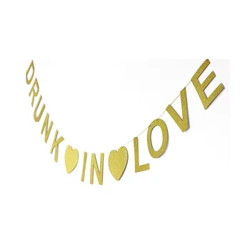 Opitý v Love Gold Glitter List Zástavy Foto Prop Kulisu pre Bachelorette Party Svadobné Sprcha Visí Dekor