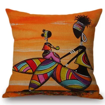 Orange Abstraktnej Maľbe Afrike život Zber Africkej Ženy Domova Vankúš Galéria Exotické Reštaurácia Vankúš