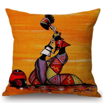 Orange Abstraktnej Maľbe Afrike život Zber Africkej Ženy Domova Vankúš Galéria Exotické Reštaurácia Vankúš