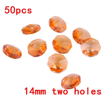 Oranžová Červená 50pcs 2 Otvory Sklo Krištáľ Octagon Korálky 14 mm Octagon Korálky S Príveskom, Crystal Prism Pendnat, Crystal Dekorácie