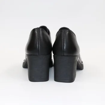 Originálne kožené hrubé vysoké podpätky jednej topánky kožené topánky dámske krátke all-zápas