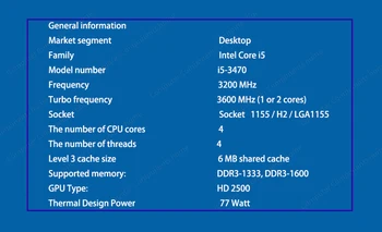 Originálne procesory intel Core I5 3470 I5 3470 3.2 GHz Quad-Core LGA 1155 L3 Cache, 6MB Ploche CPU