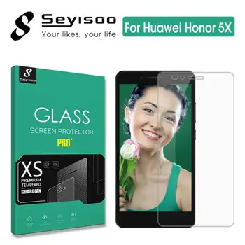 Originálne Seyisoo Bezpečnosti Screen Protector Tvrdeného Skla Pre Huawei Honor 5X Honor5x Reálne Predné 9H 2.5 D HD 0,3 mm Jasný Film
