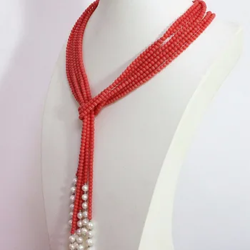 Originálny dizajn 4 mm ružová aritificial coral sladkovodné perly šatku náhrdelník pre ženy elegantné svadby darčeky 50inch MY4519
