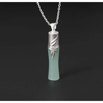 Originálny dizajn folk-vlastné príslušenstvo prívesok náhrdelník žena 925 sterling silver HOBBY ručné bambusu Vykladané jade náhrdelník