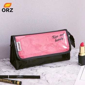 ORZ PVC Kozmetické Organizátor make-up Taška S Zrkadla Vodotesný Úložný Box Puzdro Travel Toaletná Taška Rúž Kozmetika Organizátor