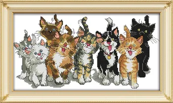 Osem Krásne Mačky Plátno DMC Počíta Cross Stitch Súpravy vytlačené Cross-stitch nastaviť Výšivky, Výšivky