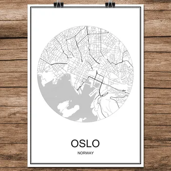 OSLO Nórsko Abstraktné Svete Ulice Mesta Mapa Tlač Plagátu Natieraný Papier Cafe Bar, Obývacia Izba, Domáce Dekorácie na Stenu-Nálepky 42x30cm